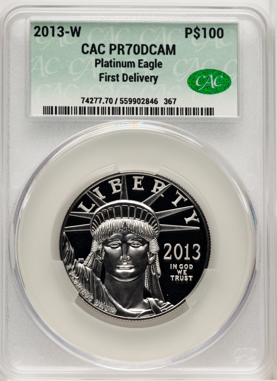 2013-W $100 One-Ounce Platinum Eagle First Day Of Delivery CACG PR70