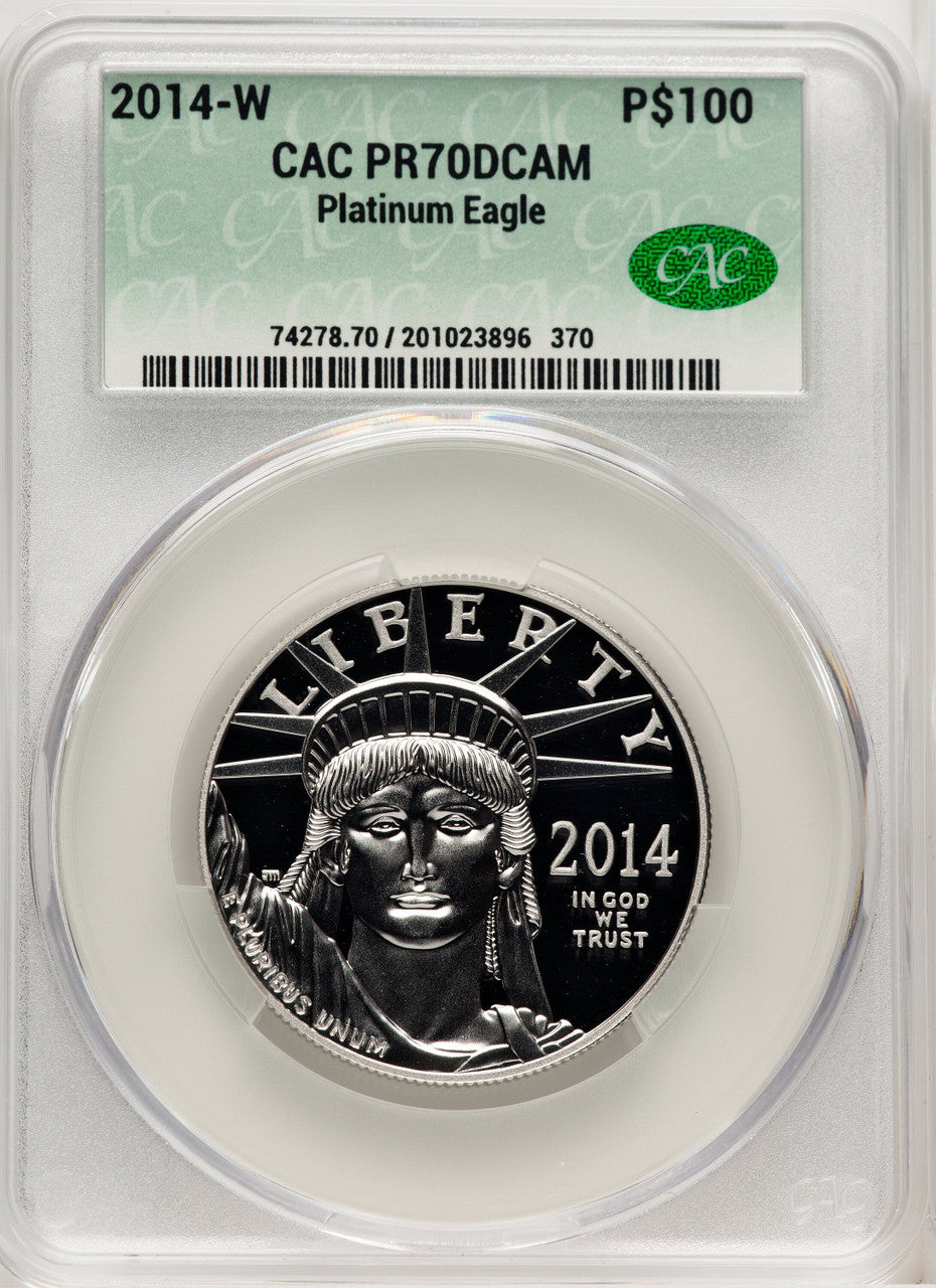 2014-W $100 One-Ounce Platinum Eagle Brown Label CACG PR70