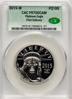 2015-W $100 One-Ounce Platinum Eagle First Strike First Day Of Delivery CACG PR70