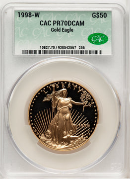 1998-W $50 One-Ounce Gold Eagle Brown Label CACG PR70