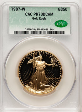 1987-W $50 One-Ounce Gold Eagle Blue Gradient CACG PR70