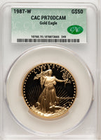 1987-W $50 One-Ounce Gold Eagle Blue Gradient CACG PR70