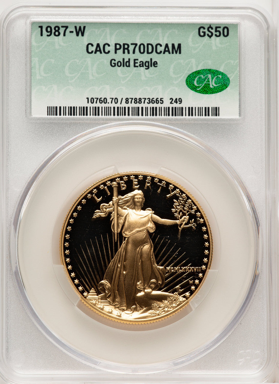 1987-W $50 One-Ounce Gold Eagle Blue Gradient CACG PR70