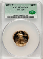 2001-W $10 Quarter-Ounce Gold Eagle Brown Label CACG PR70