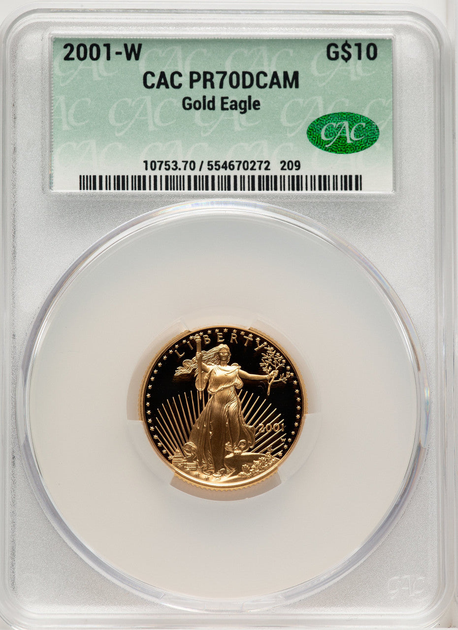 2001-W $10 Quarter-Ounce Gold Eagle Brown Label CACG PR70