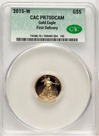 2015-W $5 Tenth-Ounce Gold Eagle First Strike First Delivery CACG PR70
