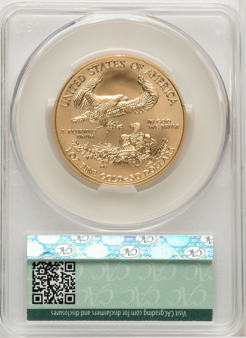 2020-W $50 One Ounce Gold Eagle Burnished Brown Label CACG SP70
