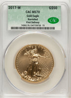 2017-W $50 Gold Eagle Burnished First Strike First Day Of Delivery CACG SP70