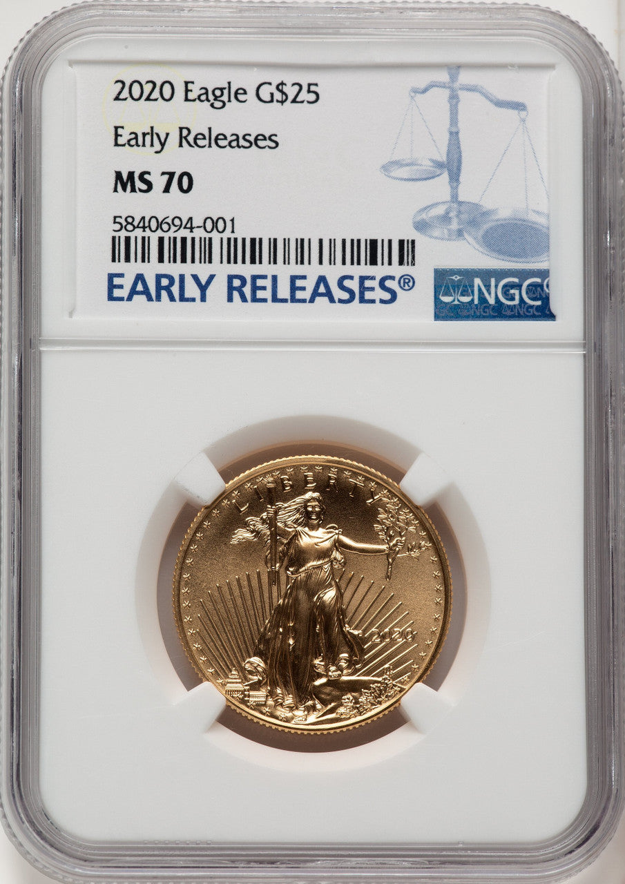 2020 $25 Half-Ounce Gold Eagle First Strike ER Blue NGC MS70 (774956014)