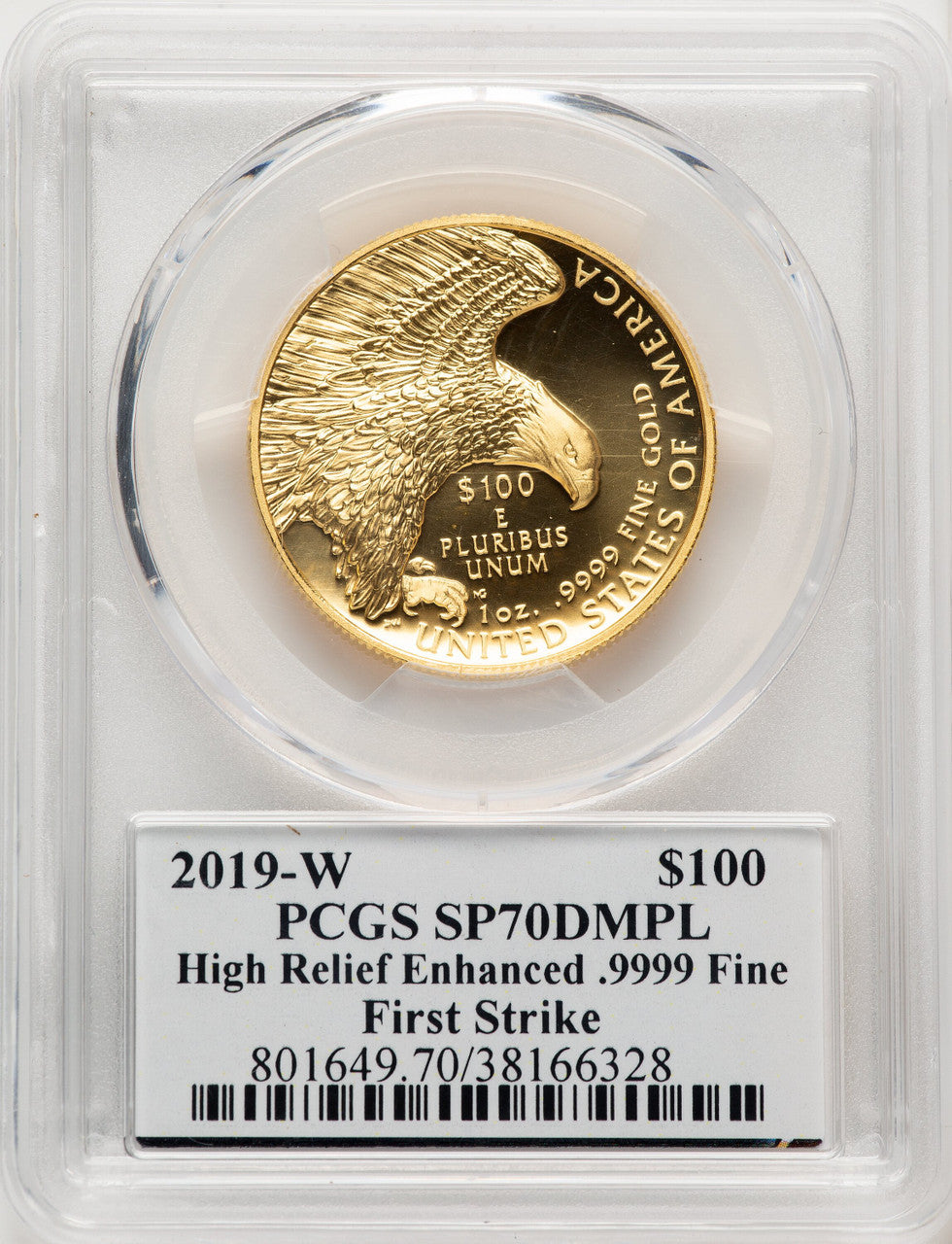 2019-W G$100 American Liberty High Relief Enhanced DMPL Non Designation PCGS MS70