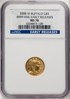 2008-W $5 Burnished Tenth-Ounce Gold Buffalo First Strike NGC MS70