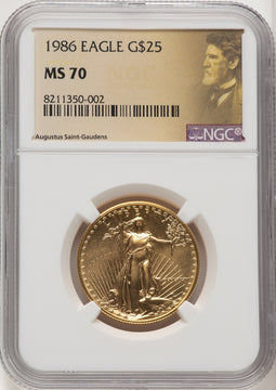 1986 $25 Half-Ounce Gold Eagle Saint Gaudens Label NGC MS70