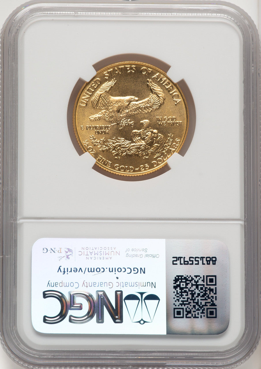 1986 $25 Half-Ounce Gold Eagle Saint Gaudens Label NGC MS70