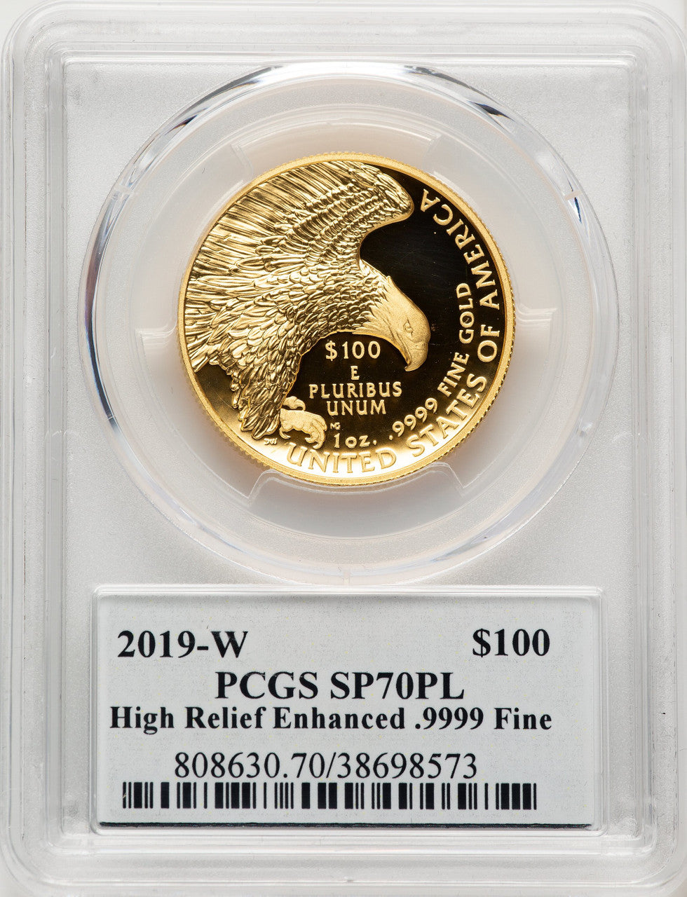 2019-W G$100 American Liberty High Relief Enhanced PL Non Designation PCGS MS70