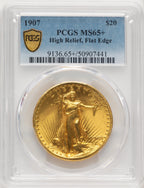 1907 $20 Flat Rim High Relief Double Eagle PCGS MS65+