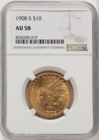 1908-S $10 Indian Eagle NGC AU58