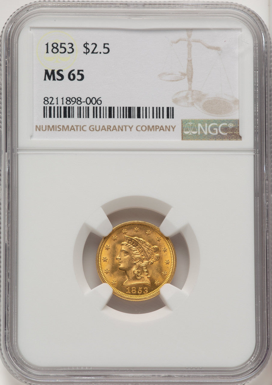 1853 $2.50 Liberty Quarter Eagle NGC MS65 (772337007)