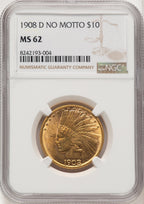 1908-D $10 NO MOTTO Indian Eagle NGC MS62 (506912004)