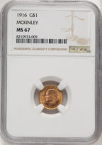 1916 G$1 McKinley Commemorative Gold NGC MS67 (504549010)