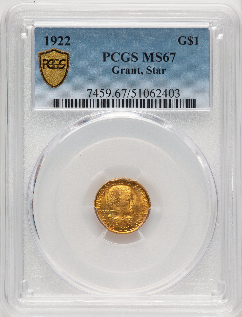 1922 G$1 Grant With Star Commemorative Gold PCGS MS67 (774313001)