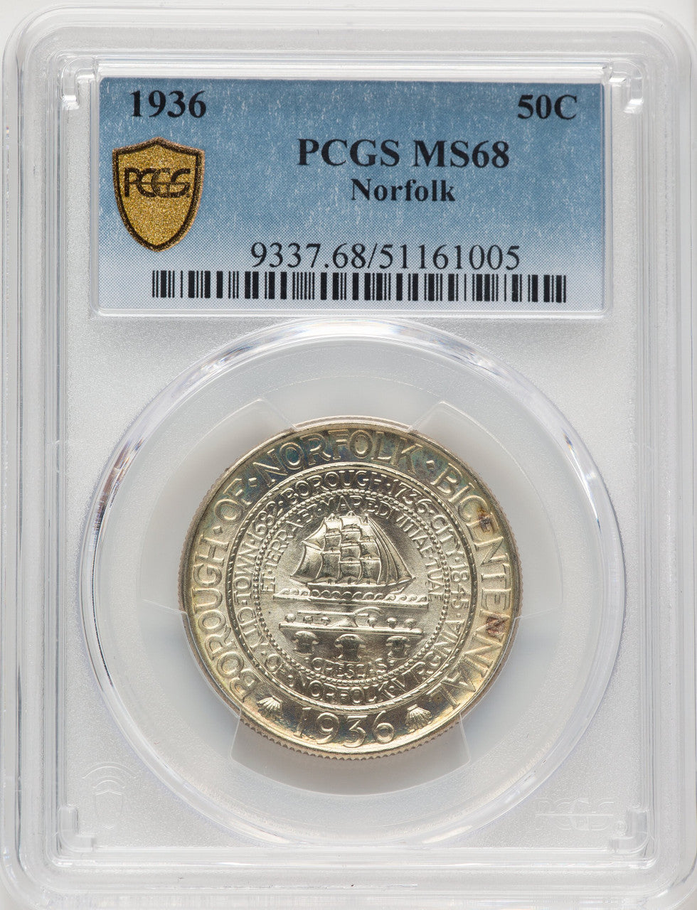 1936 50C Norfolk Commemorative Silver PCGS MS68 (773687059)