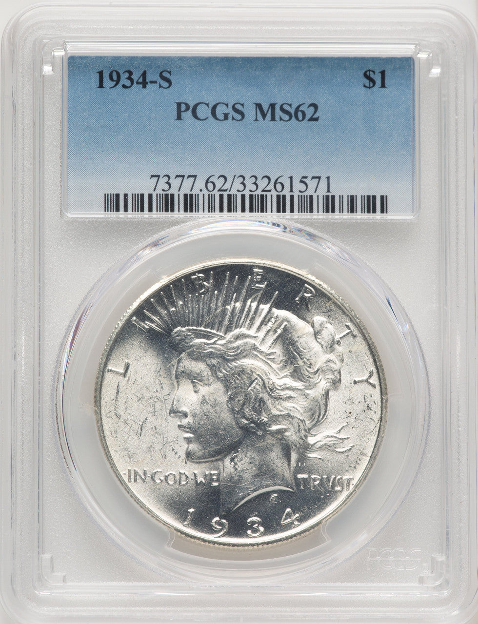 1934-S Peace Dollar PCGS MS62