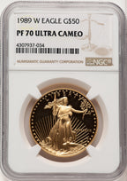 1989-W $50 One-Ounce Gold Eagle Brown Label NGC PF70 (520625037)