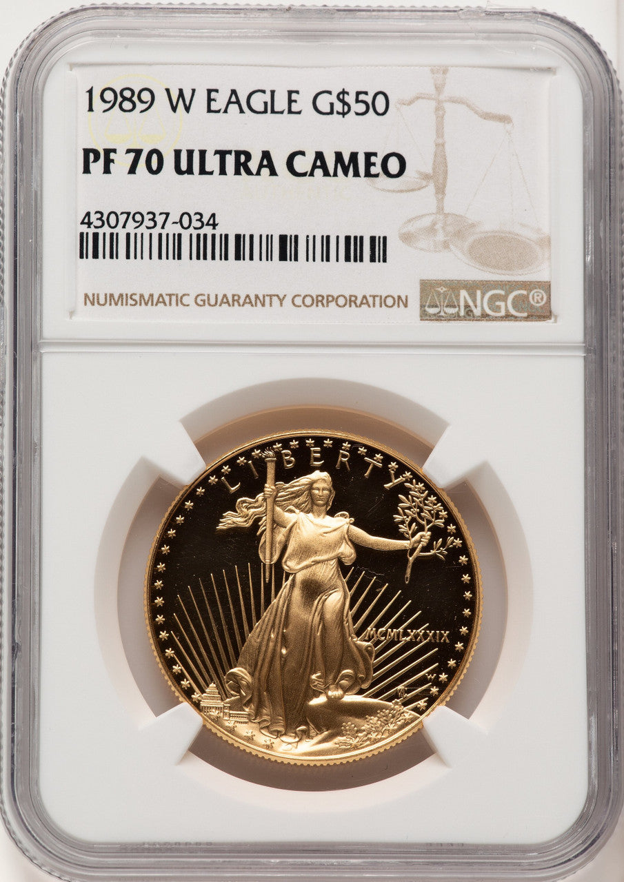 1989-W $50 One-Ounce Gold Eagle Brown Label NGC PF70 (520625037)
