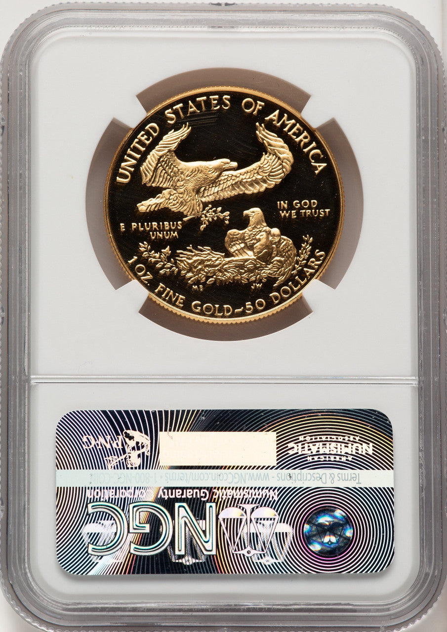 1989-W $50 One-Ounce Gold Eagle Brown Label NGC PF70 (520625037)