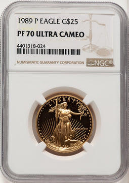 1989-P G$25 Half-Ounce Gold Eagle Brown Label NGC PF70