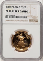 1989-P G$25 Half-Ounce Gold Eagle Brown Label NGC PF70