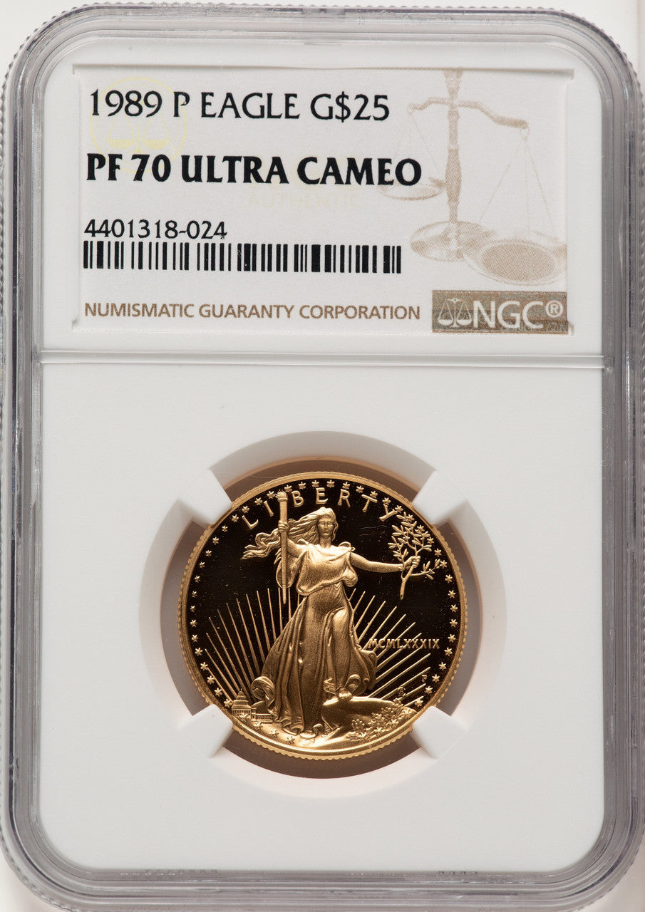 1989-P G$25 Half-Ounce Gold Eagle Brown Label NGC PF70