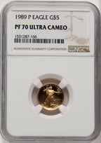 1989-P $5 Tenth-Ounce Gold Eagle Brown Label NGC PF70 (520625035)