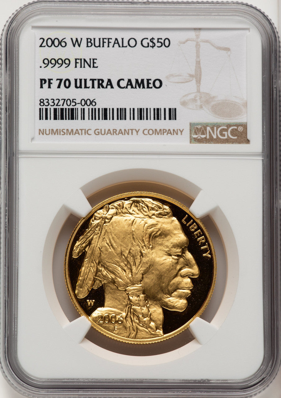 2006-W $50 One-Ounce Gold Buffalo .9999 Fine Gold Brown Label NGC PF70 (774588010)