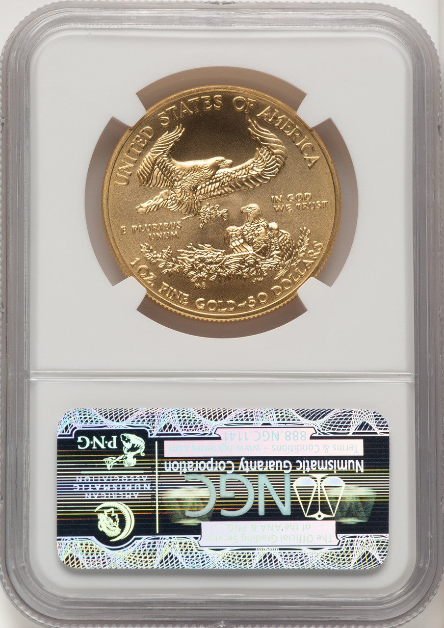 2015 $50 One-Ounce Gold Eagle ER Blue NGC MS70