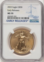2022 $50 One-Ounce Gold Eagle FS ER Blue NGC MS70