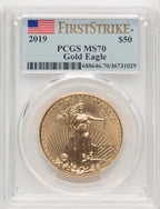 2019 $50 One Ounce Gold Eagle First Strike FS Flag PCGS MS70