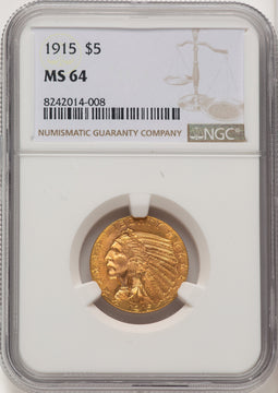 1915 $5 Indian Half Eagle NGC MS64 (772564014)