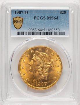 1907-D $20 Liberty Double Eagle PCGS MS64