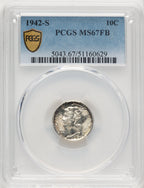 1942-S 10C FB Mercury Dime PCGS MS67