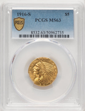 1916-S $5 Indian Half Eagle PCGS MS63 (771290078)