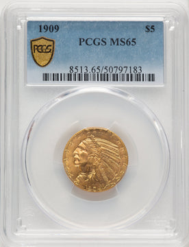 1909 $5 Indian Half Eagle PCGS MS65