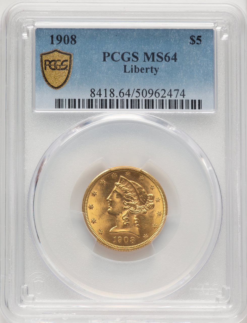 1908 $5 Liberty Liberty Half Eagle PCGS MS64