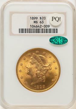 1899 $20 CAC Liberty Double Eagle NGC MS63