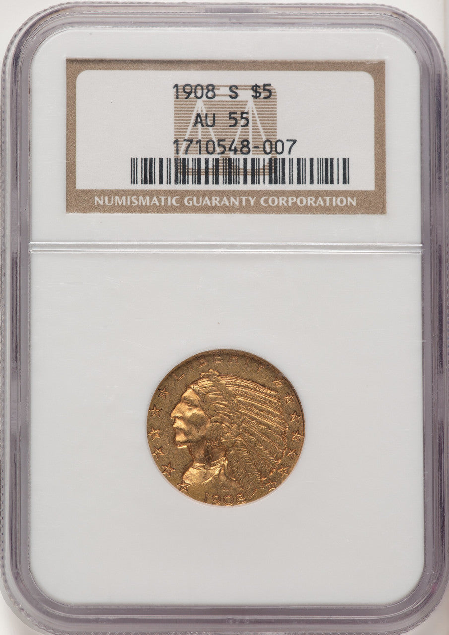 1908-S $5 Indian Half Eagle NGC AU55 (774999003)