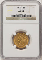 1872-S $5 Liberty Half Eagle NGC AU53