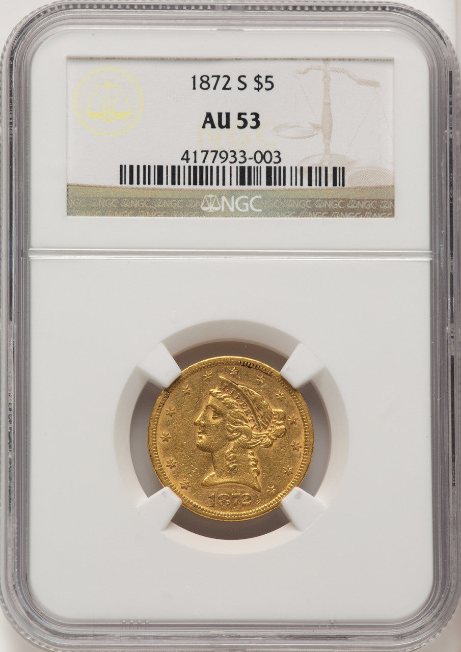 1872-S $5 Liberty Half Eagle NGC AU53