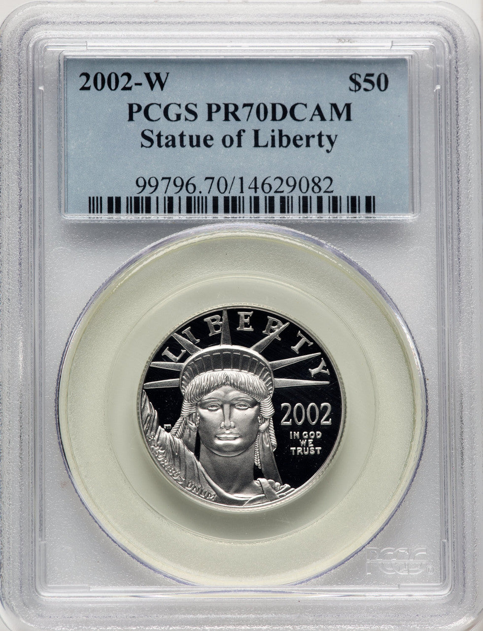 2002-W $50 Half-Ounce Platinum Eagle Blue Gradient PCGS PR70 (773265025)