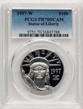 1997-W $100 One-Ounce Platinum Eagle Statue of Liberty Blue Gradient PCGS PR70 (520203177)