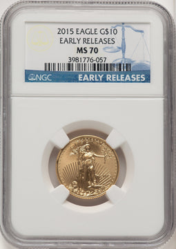 2015 $10 Quarter-Ounce Gold Eagle ER Blue NGC MS70
